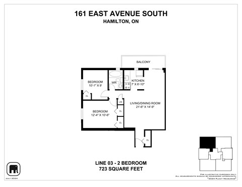 Floor plan for 2 beds, 1 bath